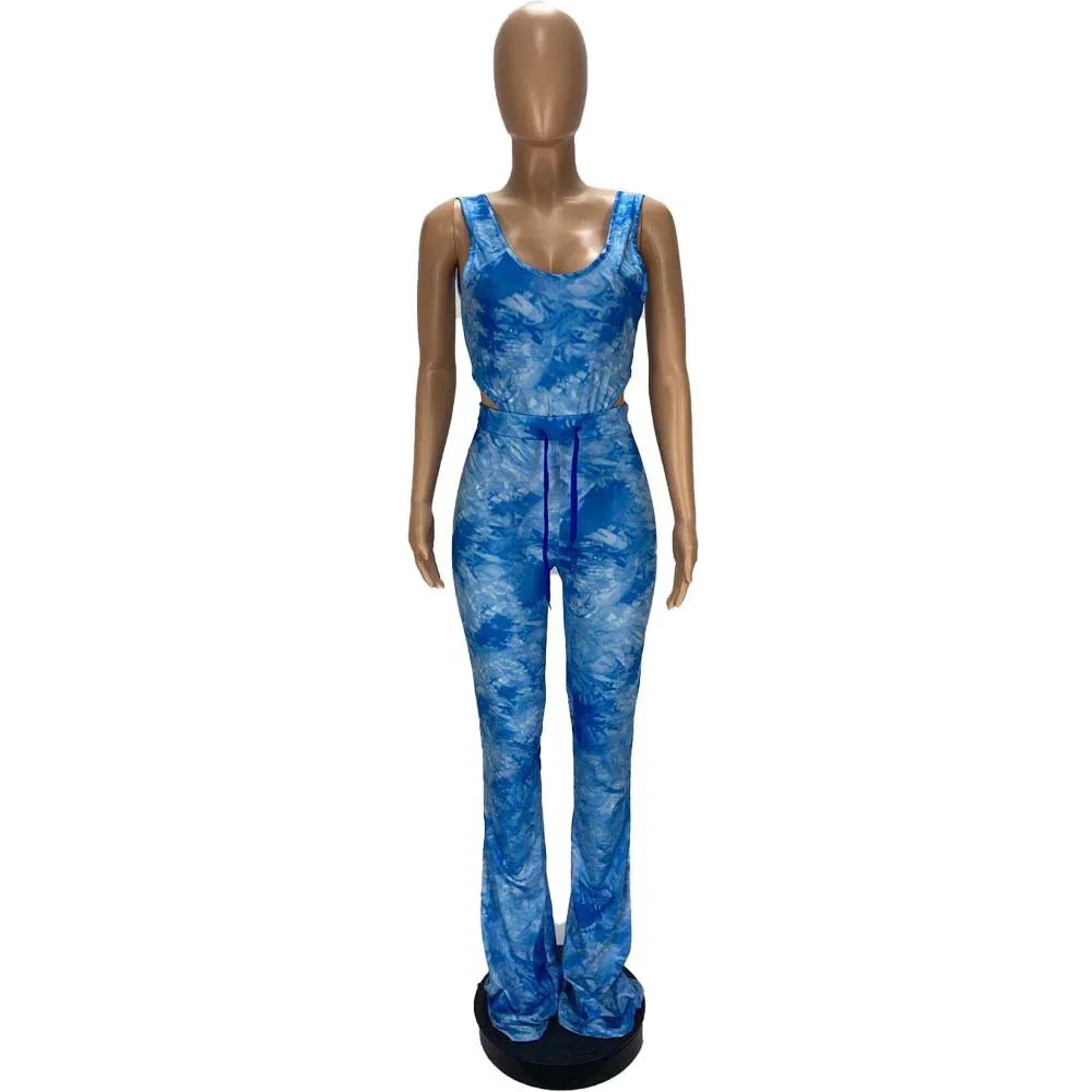 Комплект леггинсов с принтом в виде галстука красителя Комбинезон расклешенными