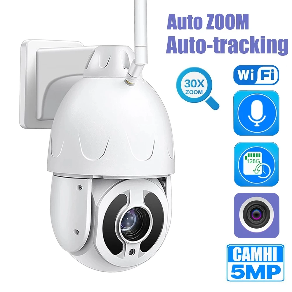 

5MP PTZ Wifi IP Camera Outdoor 30X Optical Auto Zoom AI Human Detect Auto Tracking H.265 P2P Audio Wireless Security CCTV Camera