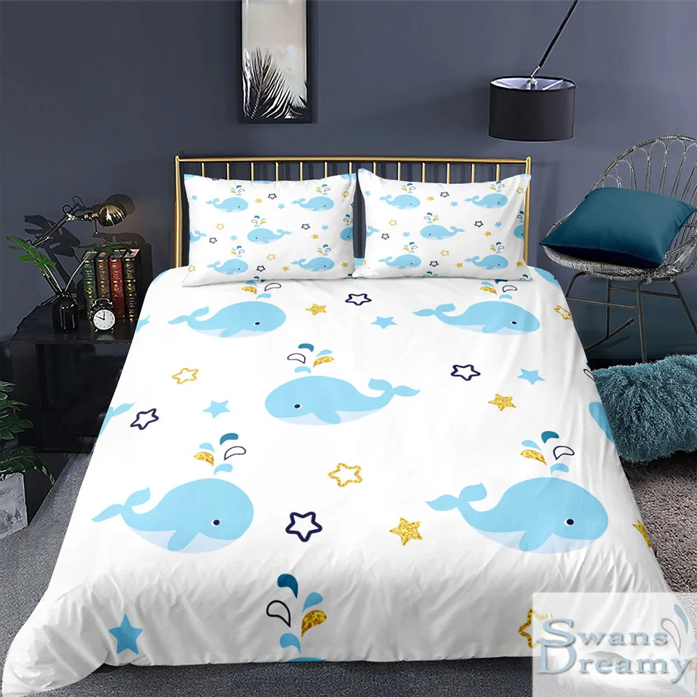 

Cute Sea Animals Whale Bedding Set For Kids Boys Duvet Cover Set With Pillowcase Queen Single Eu King Size Double Bed Set