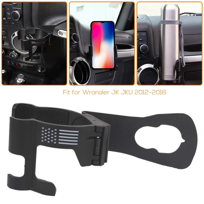 

Car USA Flag Multi-Function Drink Cup Phone Holder 2 in 1 Bolt-on Stand Bracket for Jeep Wrangler JK 2012-2018