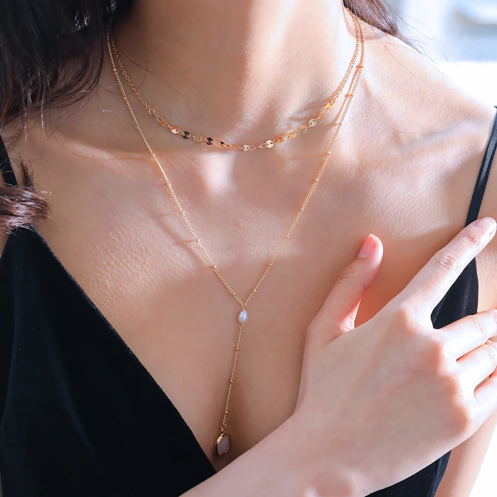 Цепочка с подвеской из натурального камня классическое ожерелье двойным