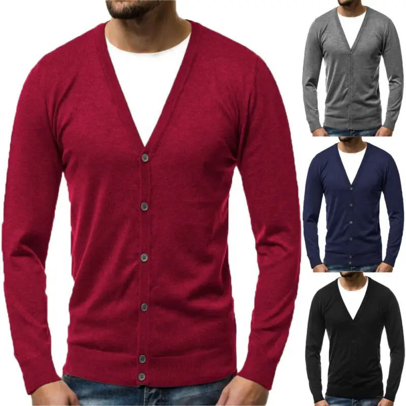 Мужская Трикотажная куртка с v-образным вырезом повседневная трикотажная