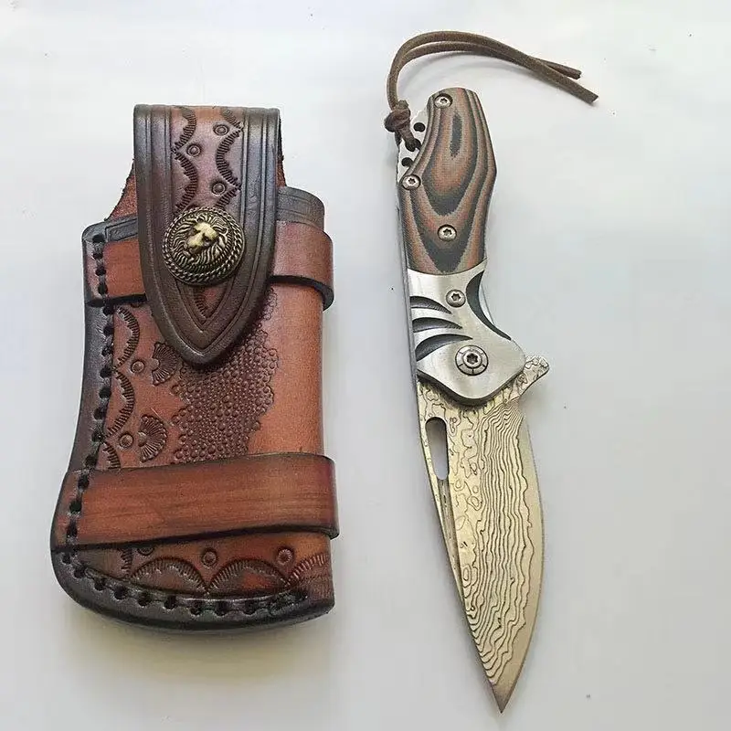 

Damascus Small Razor Kitchen Knife Outdoor Tactics Folding Knife Fruit a Folding Knife Multifunctional Saber Sharp Blade Sheath