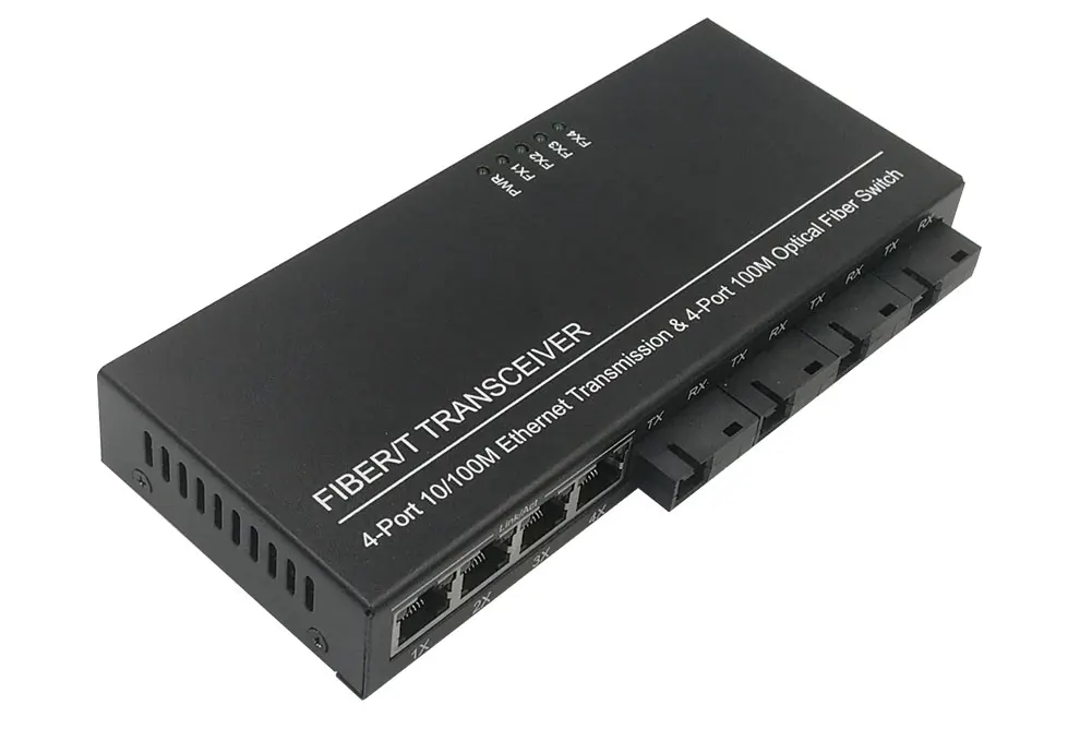 Оптоволоконный переключатель Ethernet 4 RJ45 4 SC оптический медиа конвертер одномодовый волоконно-оптический Порты и разъёмы 10/100 м