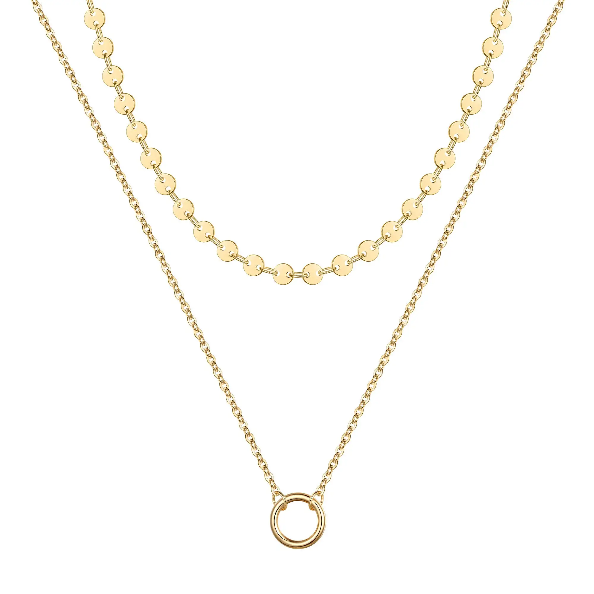 

Sufair 14K Gold Plated Coin Circle Chain Necklace for Women 2Pc Multilayer Simple Choker Pendant Necklace Girl Ladies Jewelry
