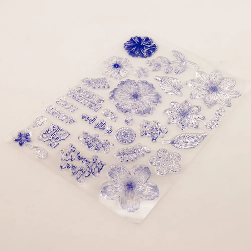 

Blooming Flowers Leaves CLEAR STAMPS Cutting Dies Scrapbook Christmas Card Paper Craft Silicon Rubber Roller Transparent Stamps