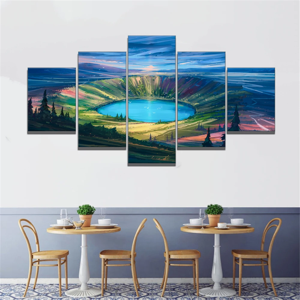 

5piece home decor hd painting Animation Center Lake scenery Art Painting poster anime Study Bedroom Bar Cafe Wall
