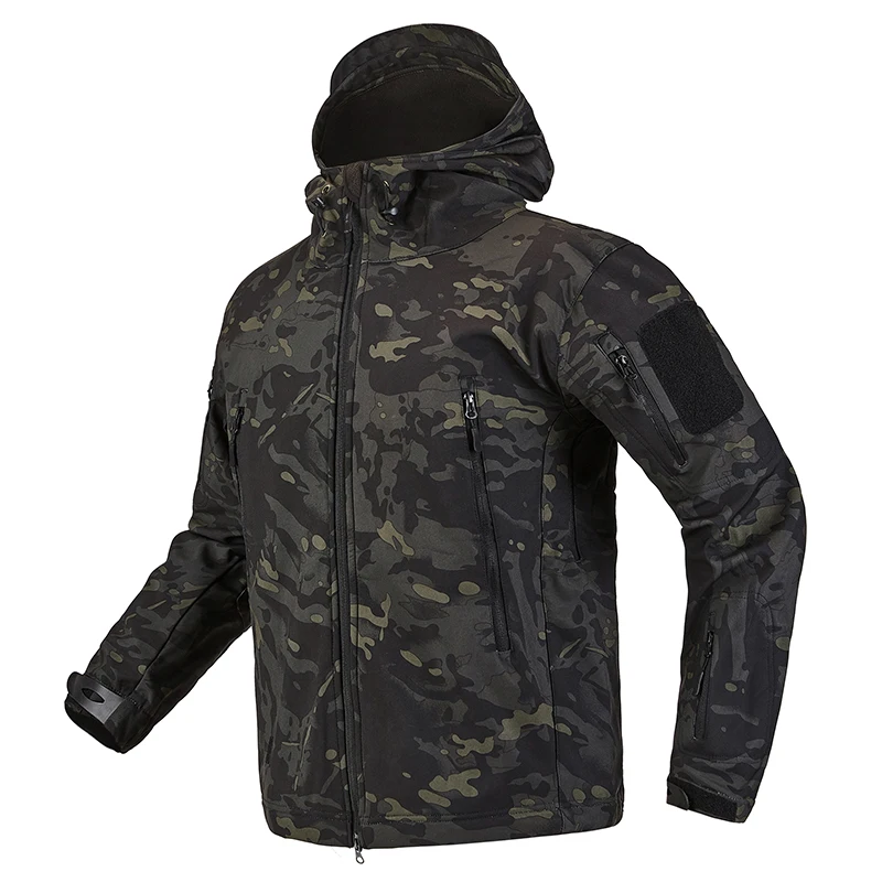 4XL походные куртки Акула кожа мягкая оболочка Военная Тактическая уличная куртка водонепроницаемая армейская флисовая одежда камуфляжная ветровка - Цвет: CP black