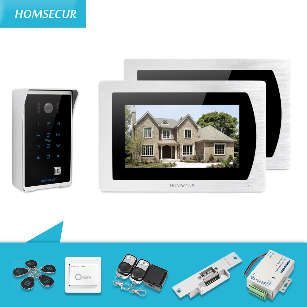 HOMSECUR 7 &quotПроводной Видео и Аудио Домашний Интерком с Черной Камерой для