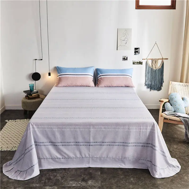 Комплект постельного белья из чистого хлопка в полоску набор синий серый