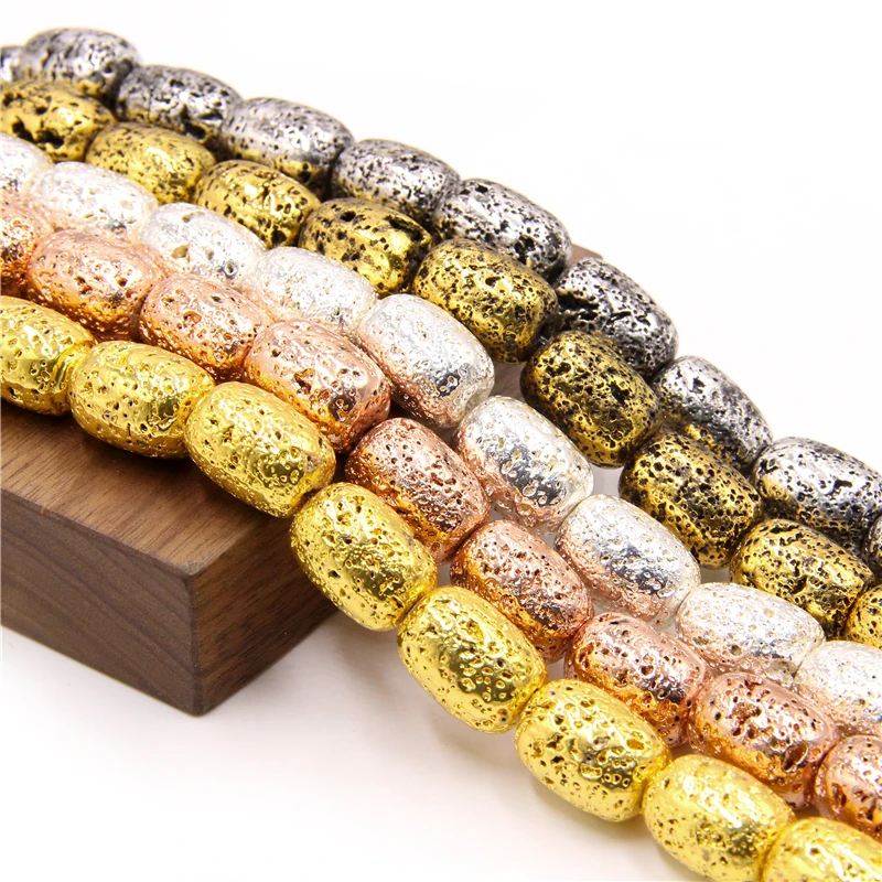 Натуральный овальный камень золотой серебряный цвет вулканические бусины
