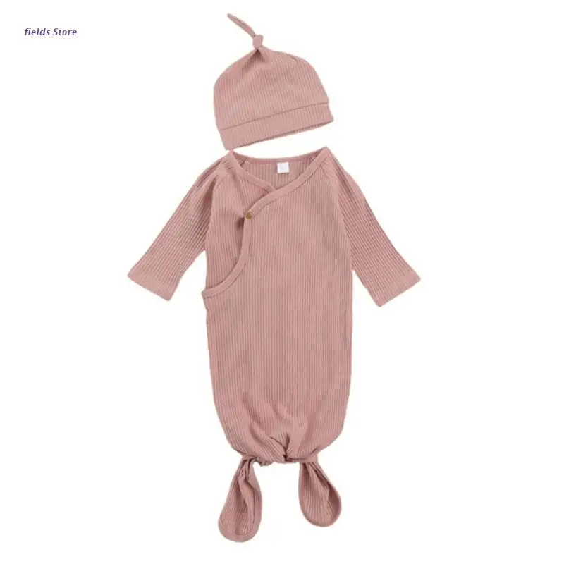 

2 Pcs Baby Sleeping Bag+Hat Set Swaddle Wrap Blanket Sleepsack+Tail Knotted Cap