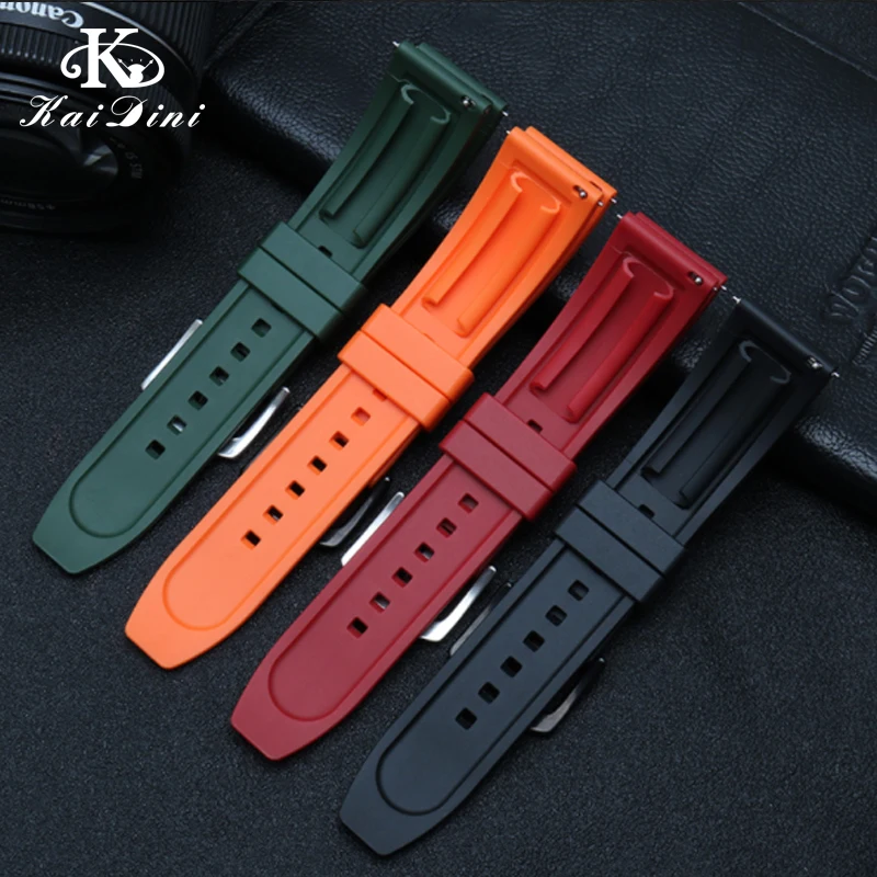 20mm 22mm for M005 Little red flower watch band High Quality Natural Silicone Waterproof rubber black green | Наручные часы