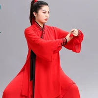 red traditional chinese costume taiji long sleeved wushu taichi men kungfu uniform suit uniforms tai chi exercise clothing 31400