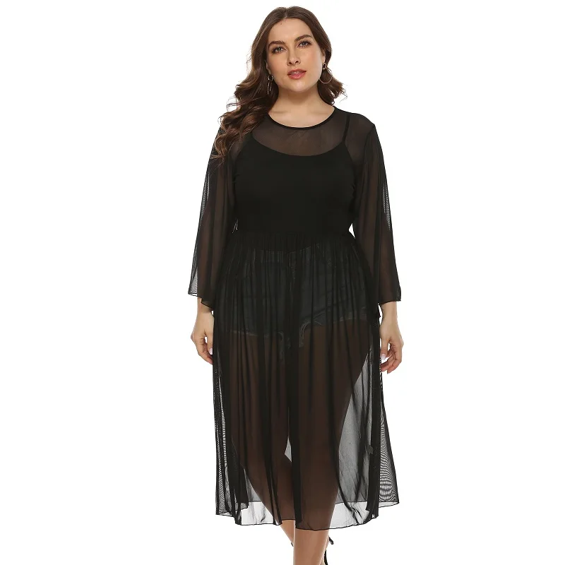 Новинка размера плюс прозрачное пляжное платье женское бикини купальник накидка