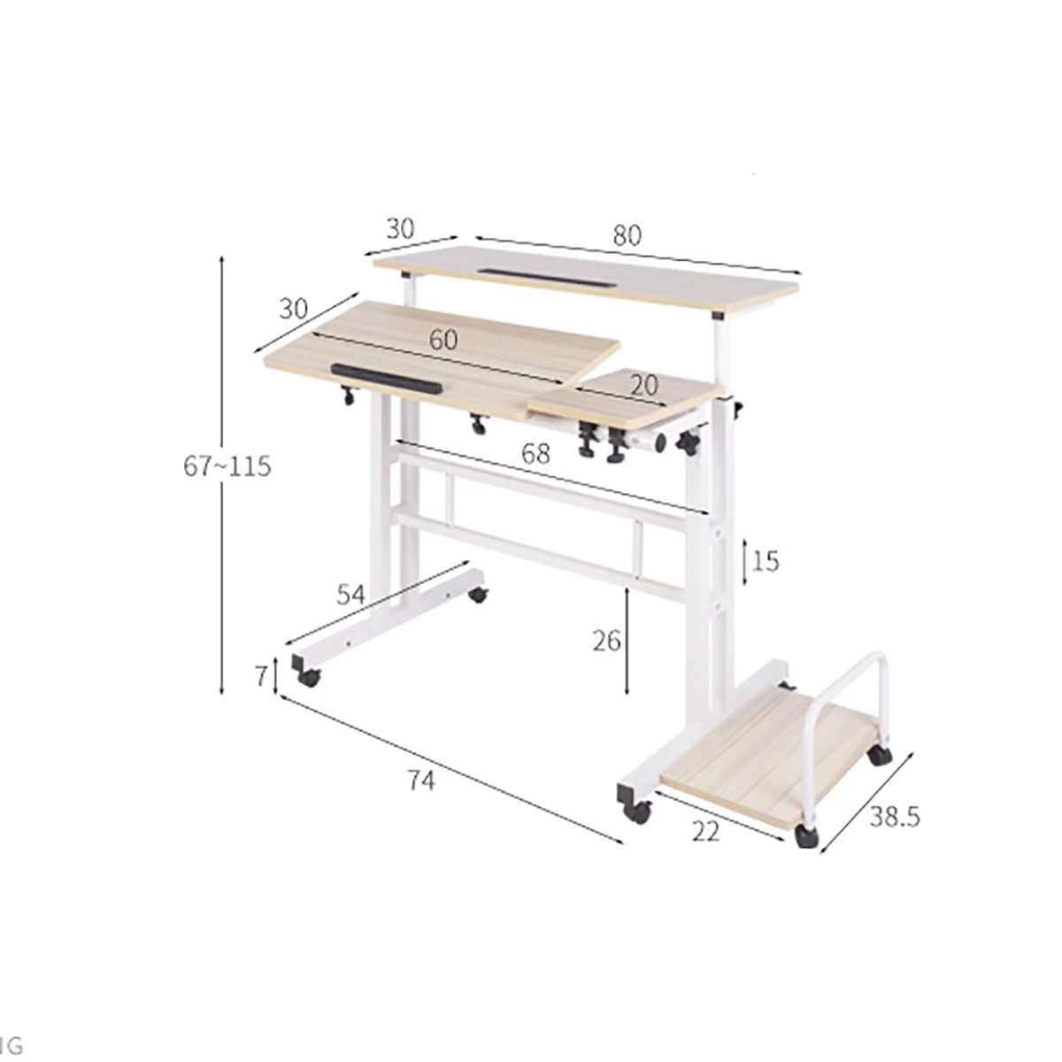 

Desktop Computer Table Upgraded Height Adjustable Standing Laptop Desk 2 Layers Can be Lifted For Home Office With Host Shelf
