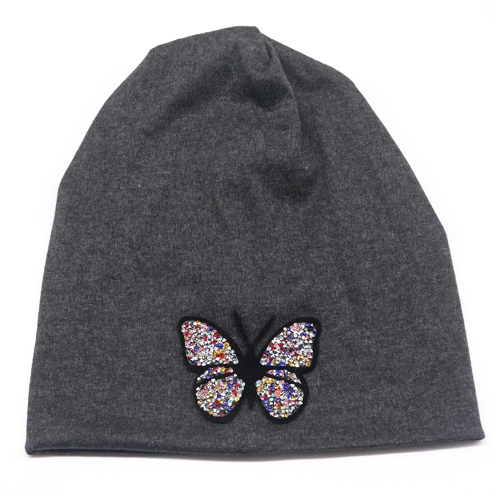 Women's Beanies Butterfly Hats 2019 Autumn Solid color Slouchy Soft Cotton Women Ladies Bonnet Hat Skullies with Applique BN013 |