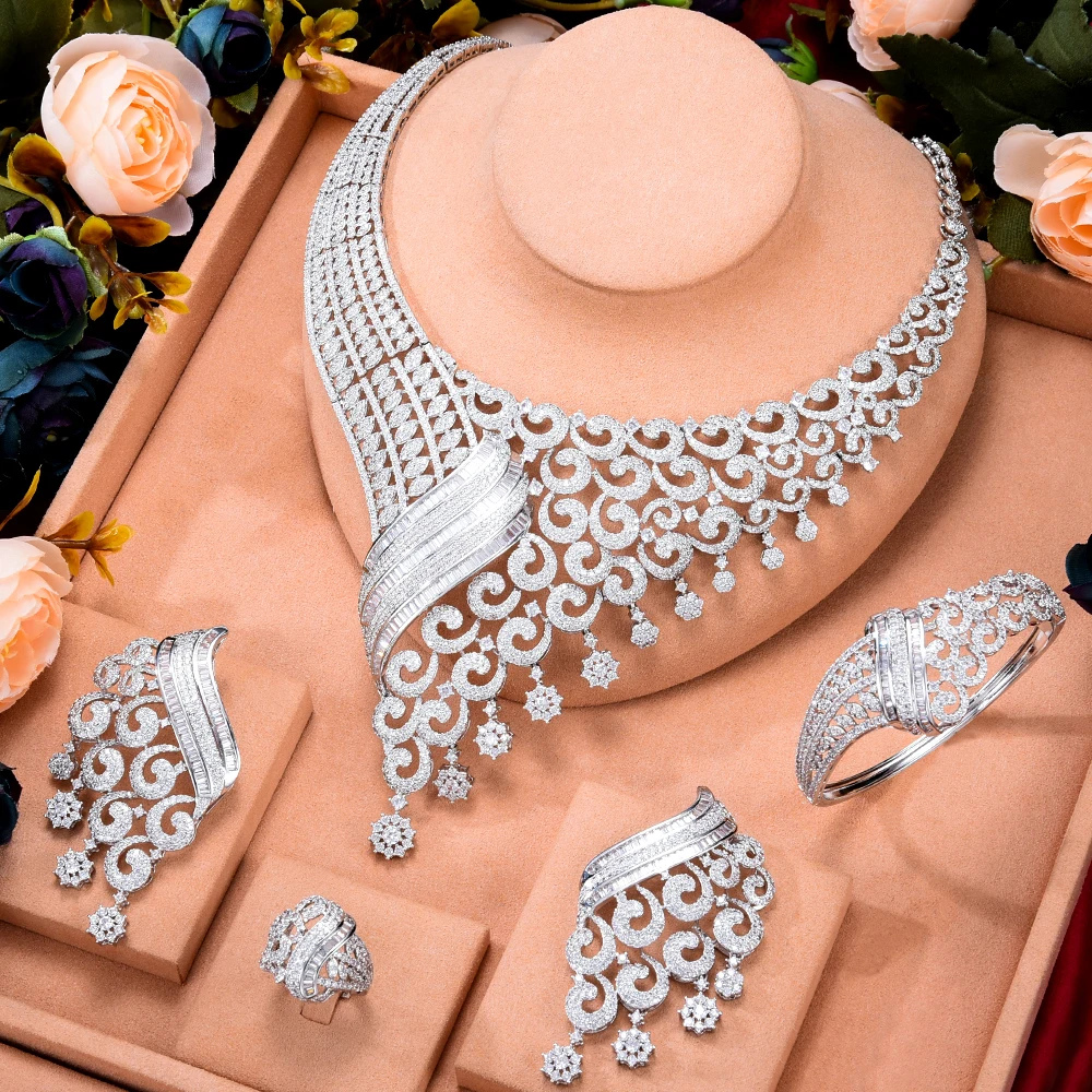 

missvikki Super BIG Luxury 4PCS Leaf Flowers Africa Cubic Zirconia Set Jewelry Set For Women Bridal Wedding Jewelry Sets Dubai