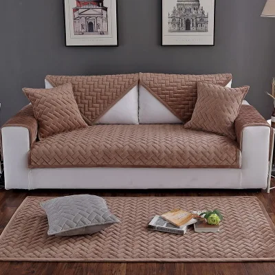 

Winter crystal velvet sofa cushion, solid color simple modern plush thick non-slip cover towel
