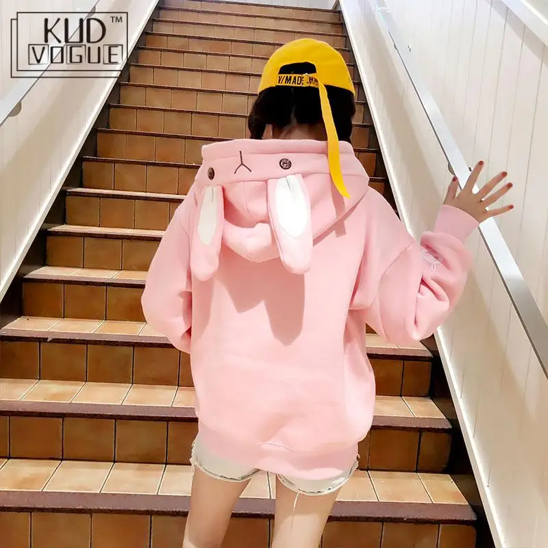 Милый Розовый свитшот в японском стиле Харадзюку искусственные толстовки для