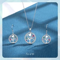 tree of life necklace 925 sterling silver top quality zircon exquisite neck chain charm women jewelry earrings set