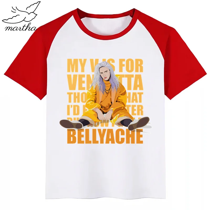 BoysGirls Billie Eilish/футболка с мультяшным принтом; детская забавная одежда; детская летняя футболка с короткими рукавами для малышей