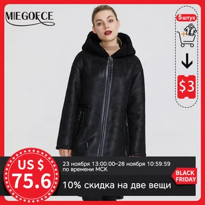 MIEGOFCE 2020 Новая зимняя женская коллекция куртка из искусственного меха женские зимние куртки необычный дизайн женской пальто- дубленки с надписью на задней стороне куртки необычные расцветки длина до колен