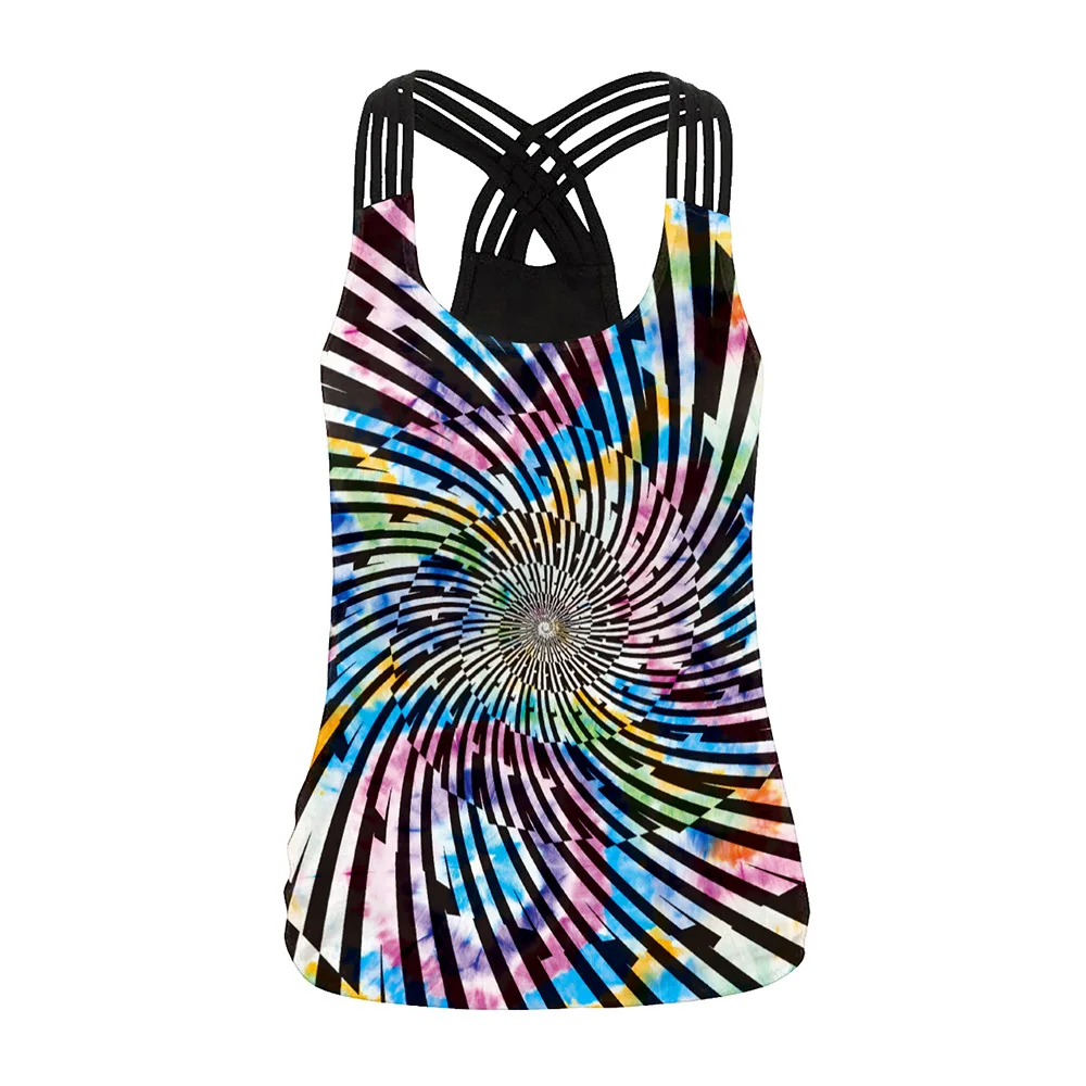 Women Sport Vest Colorful Sleeveless Shirt Print Yoga Tops Elastic Slim Running Undershirt Quick Dry Gym Fitness Tank Top Female