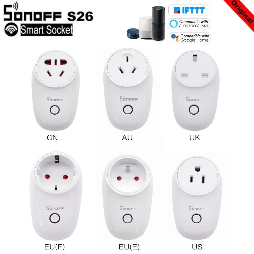 

Умная розетка SONOFF S26 ITEAD с Wi-Fi, беспроводной адаптер для зарядки с дистанционным управлением, домашние розетки US/UK/CN/AU/EU типа E/F на выбор