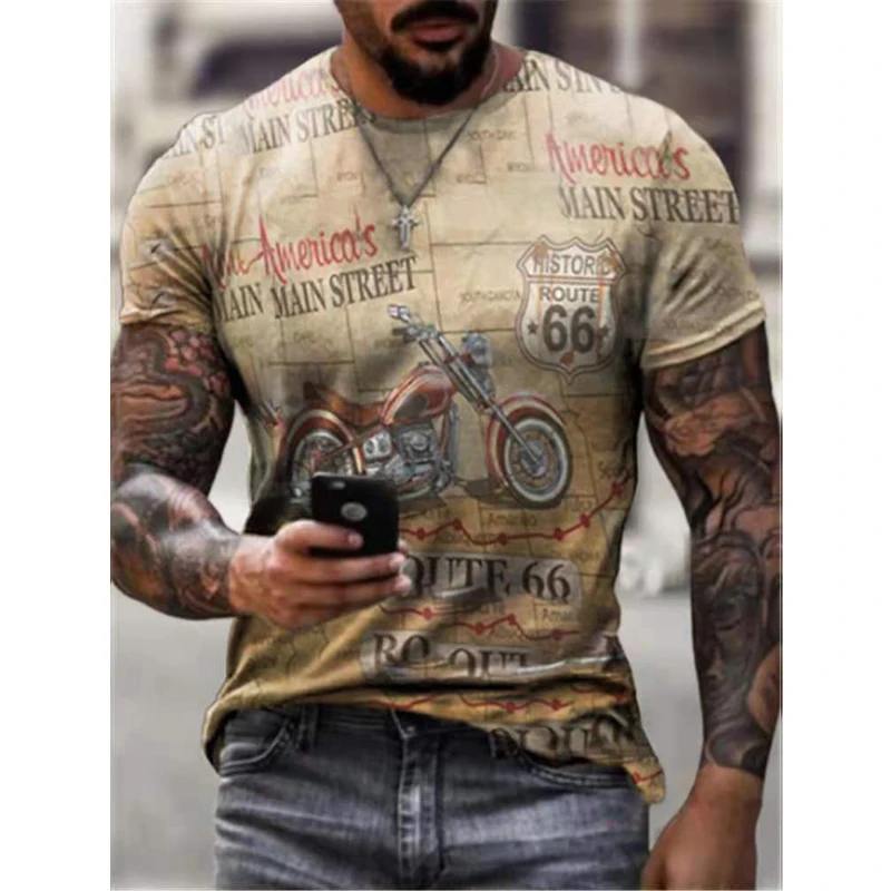 

Route 66 American Road T-shirt 2021 Summer New 3D Printing Men's T-shirt Fashion Streetwear Harajuku Short-sleeved Top Clothes