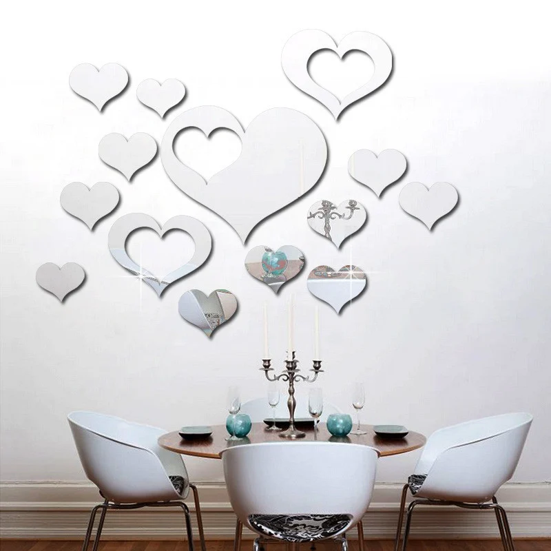 3D Mirror Wall Sticker Heart Shaped Mirror Wall Stickers Removable DIY Wall Poster Decor For Home Living Room