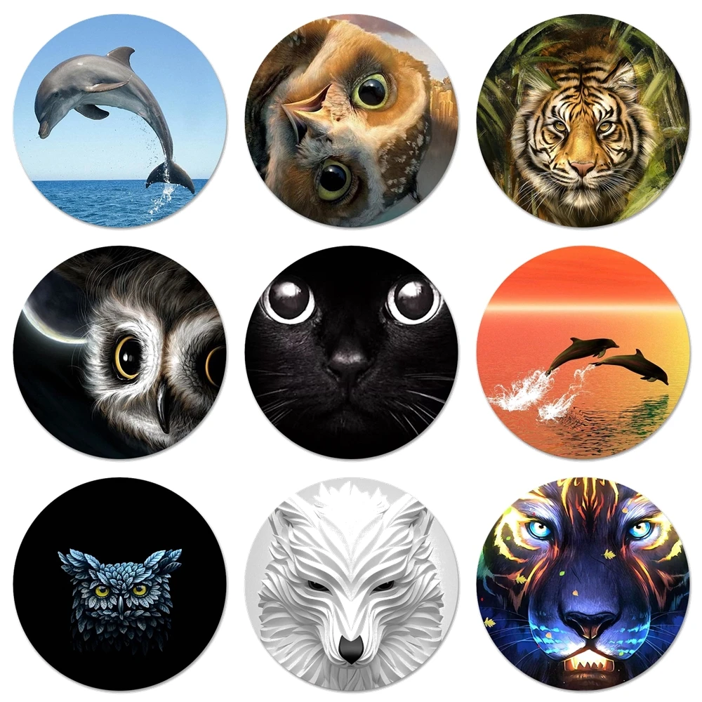 58mm Cool Tiger Owl Cat Dog Cartoon Painted Icons Pins Badge Decoration Brooches Metal Badges For Backpack Decoration