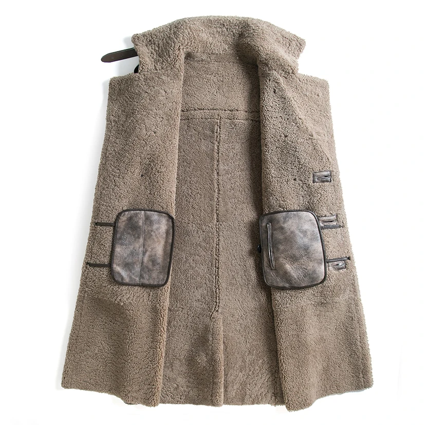 Мужская утолщенная шуба из натуральной кожи роскошная овчины с воротником в