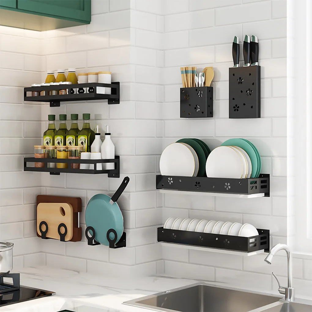

Kitchen Shelf Wall Mounted Stainless Steel Rack Dish Bowl Seasoning Storage Organizer
