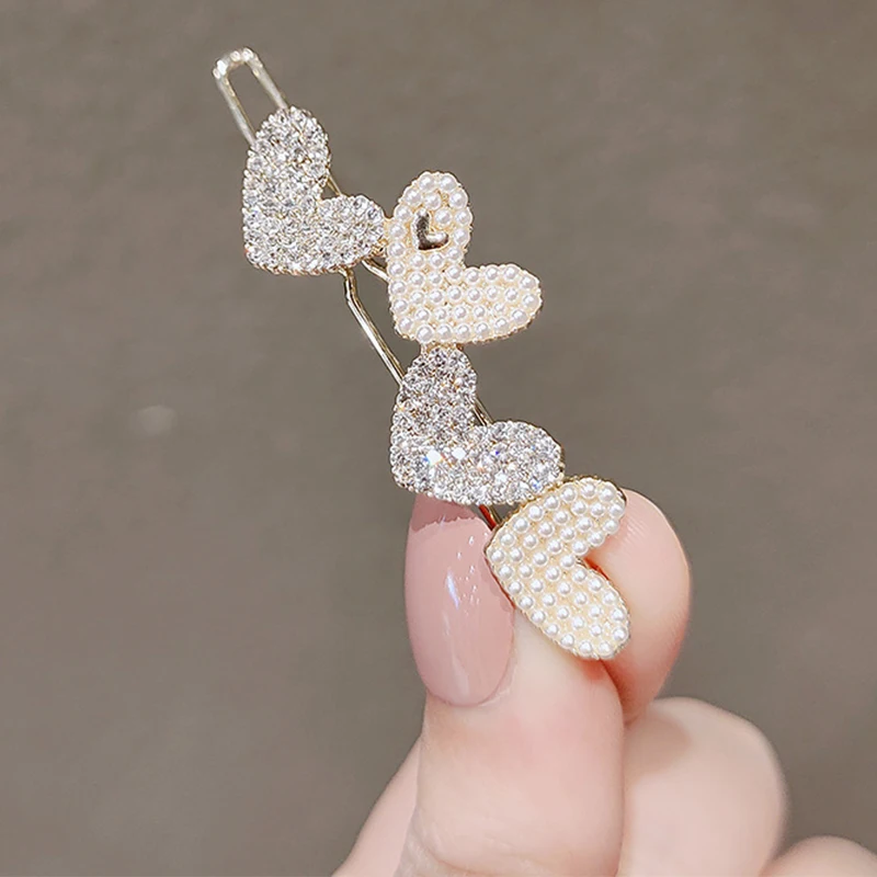 

Fashion Pearls Hollow Love Heart Metal Hair Clips Crystal Rhinestones Hairpins For Women Korea Hair Accessories Sweet Barrettes