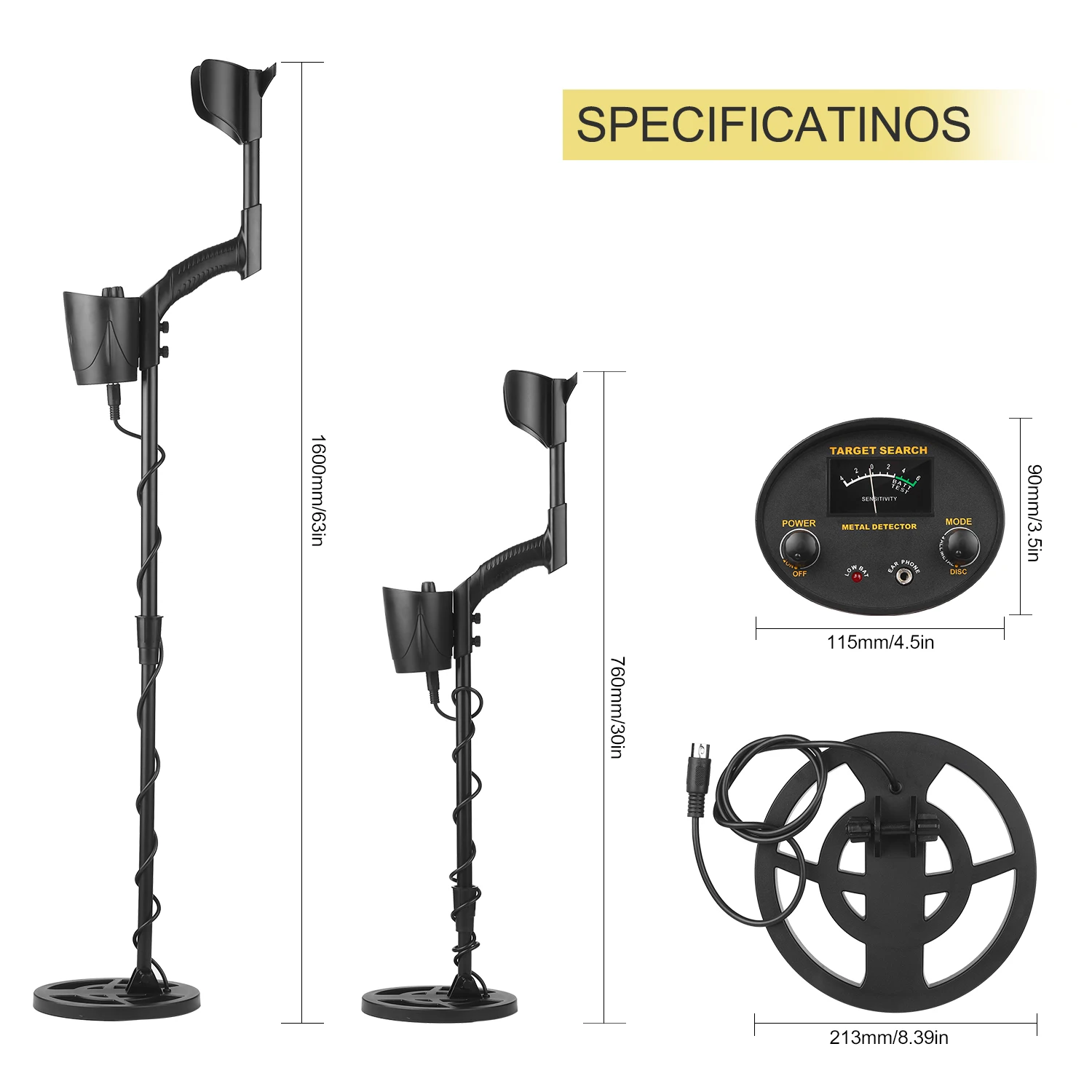 

Metal Detector Dual Mode High-Accuracy Metal Finder w/ Waterproof Search Coil Adjustable Stem Treasure Gold depth metal detector