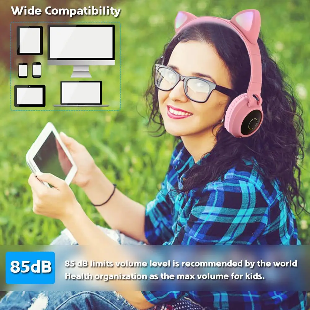 Teamyo Bluetooth 5 0 стерео кошачьи наушники детские гарнитура 3 цвета мигающий