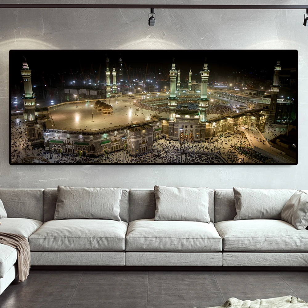 

Al-Masjid Al-Haram Landscape Canvas Art Posters And Prints Night View of Mecca Muslim Art Paintings Islamic Art Pictures Cuadros
