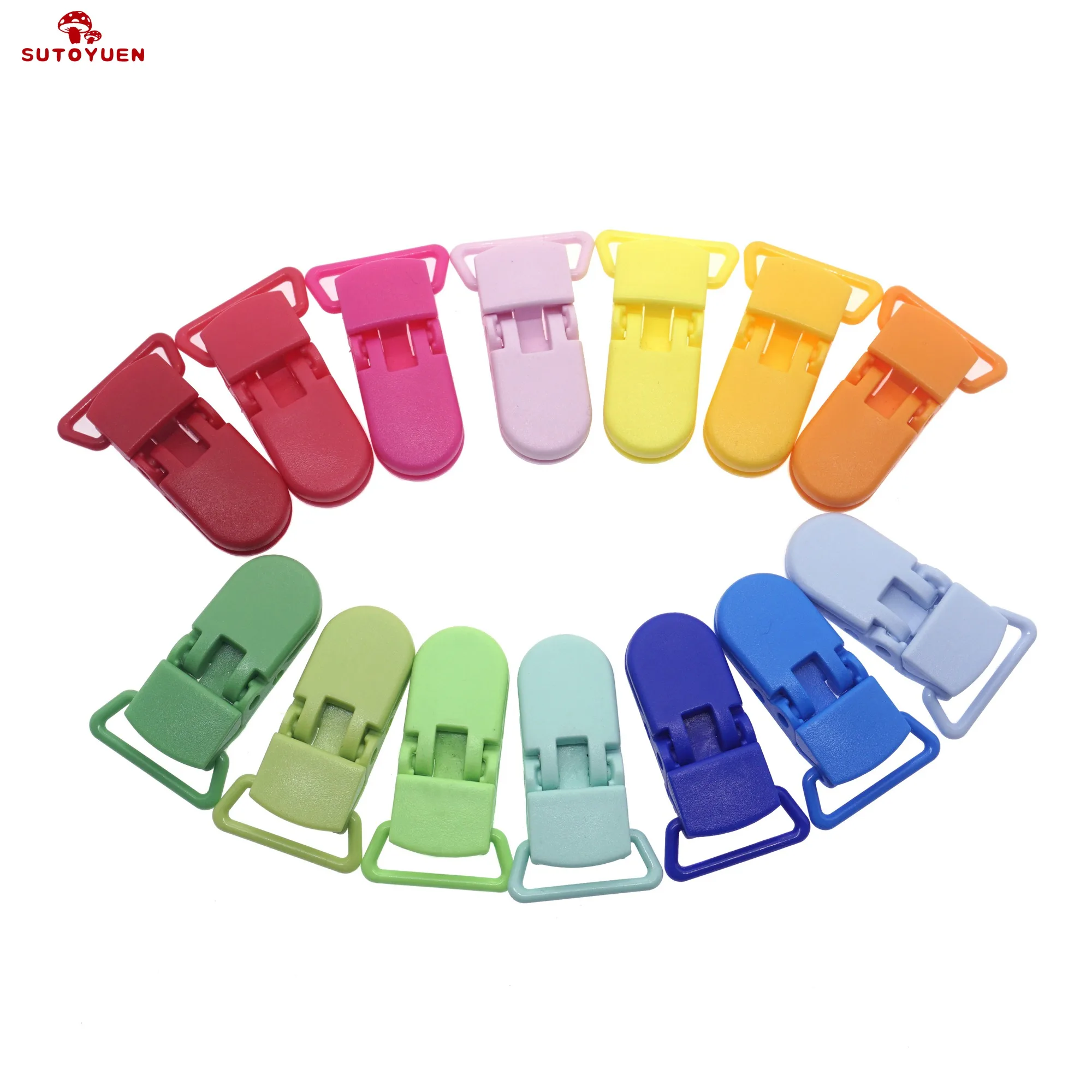 Sutoyuen 380 Pcs 20MM D Shape Plastic Clip Plastic Pacifier Clip Dummy Bib Soother Suspender Clip 15 Colors can be choose
