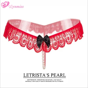 Стринги женские с жемчугом и кружевом, сексуальные трусики