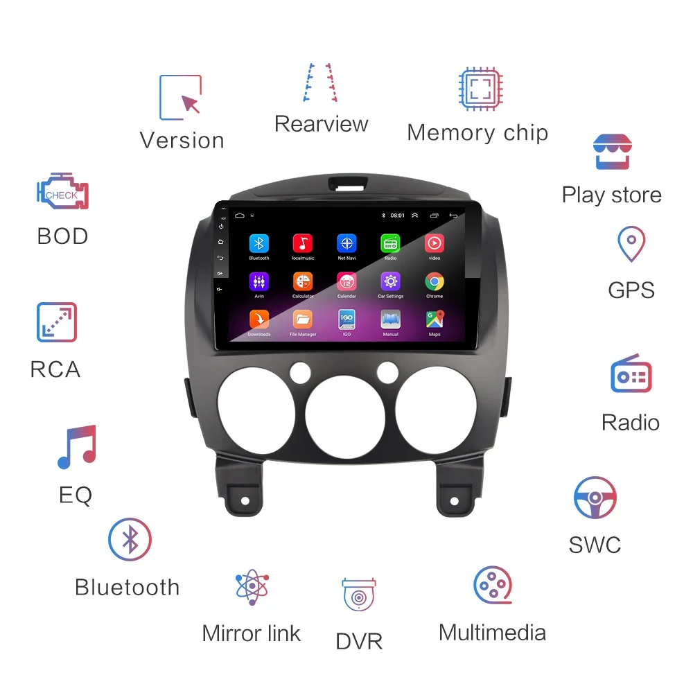 Автомобильный мультимедийный плеер 9 дюймов Android 1 2 Din Dvd видео для Mazda 2007-2014 2din