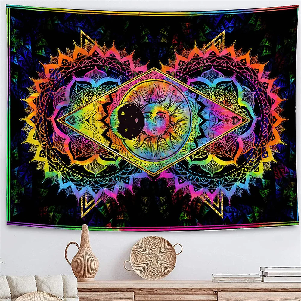 

Multicolor Sun Moon Mandala Tapestry Wall Hanging Psychedelic Hippie Tapestries Blankets Bedroom Boho Beach Towel Yoga Mats