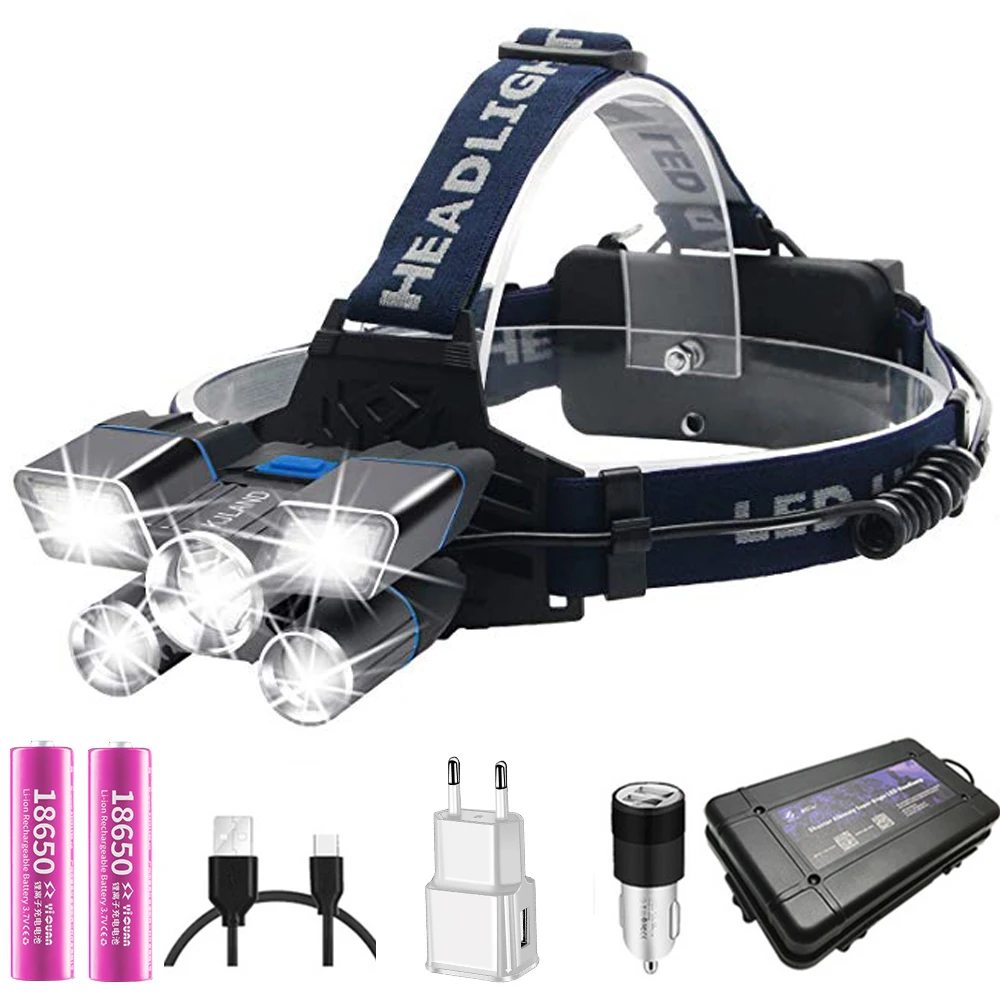 Суперъяркий светодиодный налобный фонарь с зарядкой от USB многофункциональный