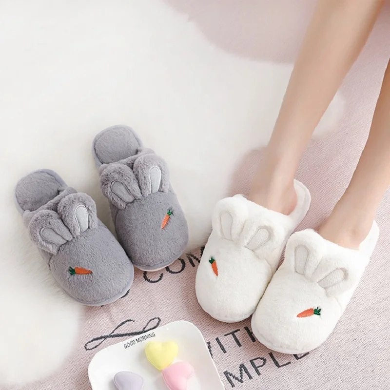 Зимние домашние тапочки для пар хлопок Милая модель с ушками домашняя обувь