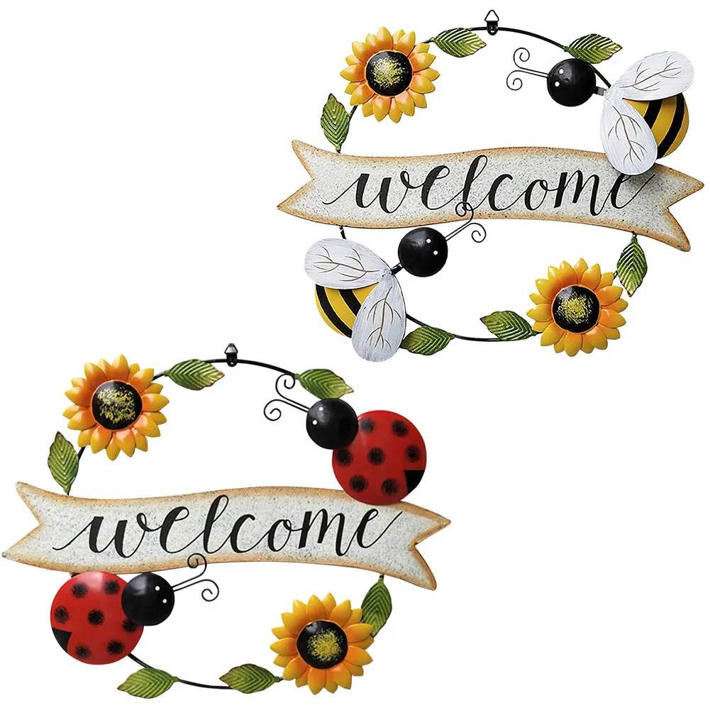 

Putuo Decor Welcome Signs Decorative Plaque Welcome Wreath Sign Sunflower Beetle Hanging Door Sign For Home Office Garden Yard