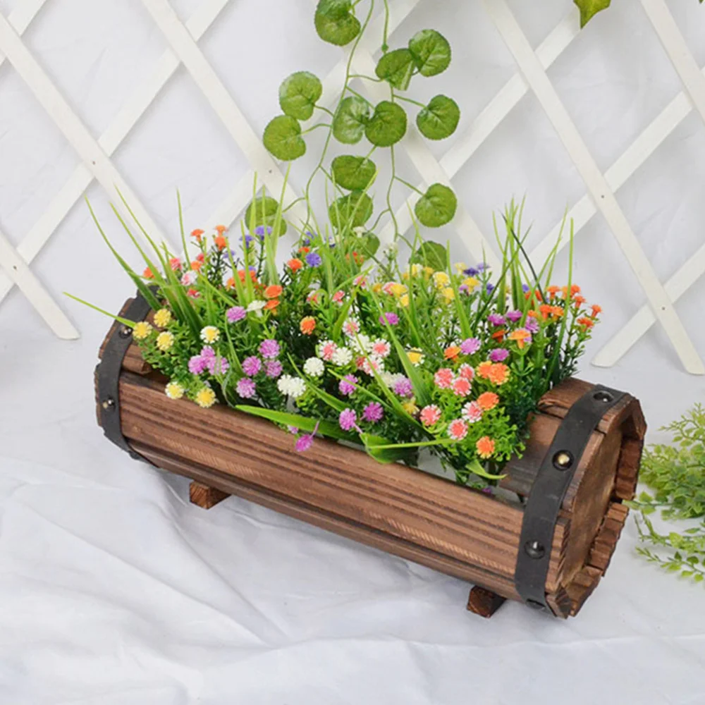 

1 Set Half Flower Pot Rustic Decorative Vintage Wooden Flower Container