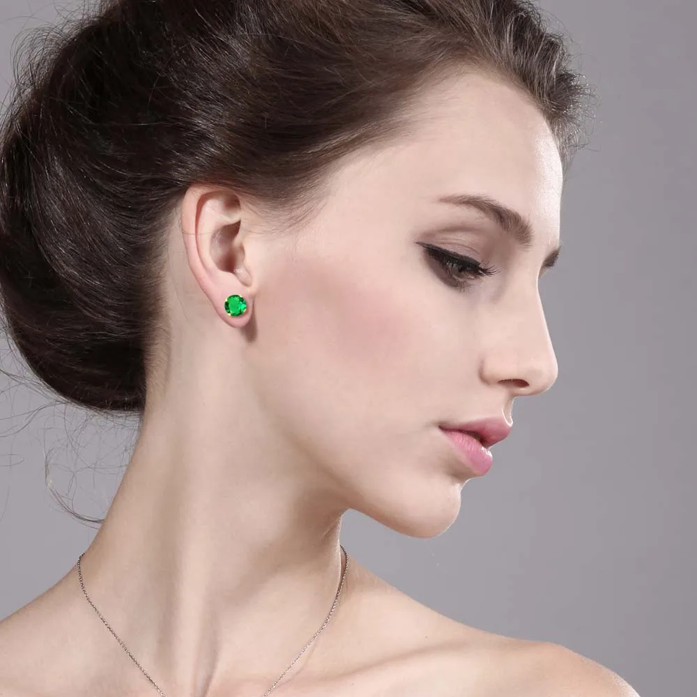 Женские серьги гвоздики GemStoneKing 14K желтое золото 1 54 карат Круглые 6 мм зеленые нано