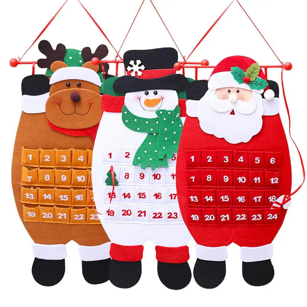 

Календарь для Деда Мороза с карманами, Рождественский фетровый календарь с обратным отсчетом на 24 дня, настенный Декор для дома, подвесные П...