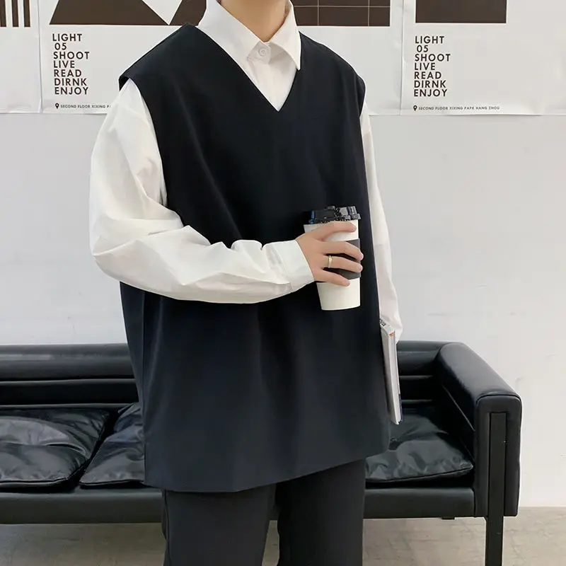 

Men's vest 2020 autumn and winter new handsome solid color loose sleeveless vest personality fashion trend men's clothing