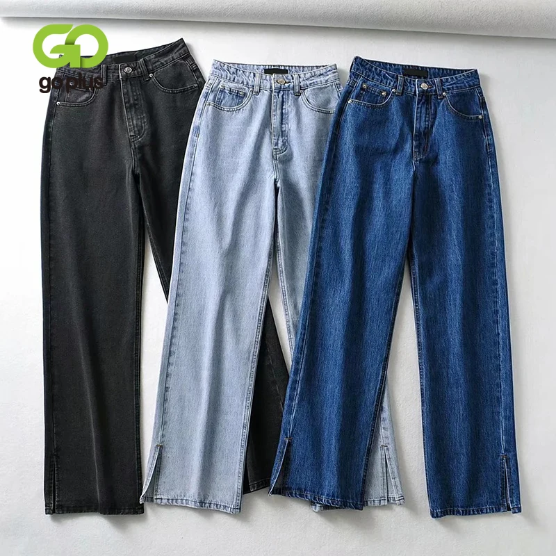 

GOPLUS Jeans Wide Leg Pants Plus Size Mom Black Jeans 2021 Woman Vintage High Waist Split Jean Femme Spodnie Damskie C11537